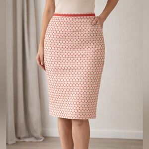 Boden Red and White Pencil Skirt